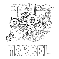 Online izdelana pobarvanka - Pobarvanka imena MARCEL in pobarvanka traktor