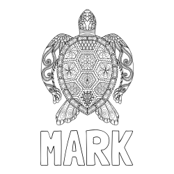 Pobarvanka imena MARK in pobarvanka želve - mandale