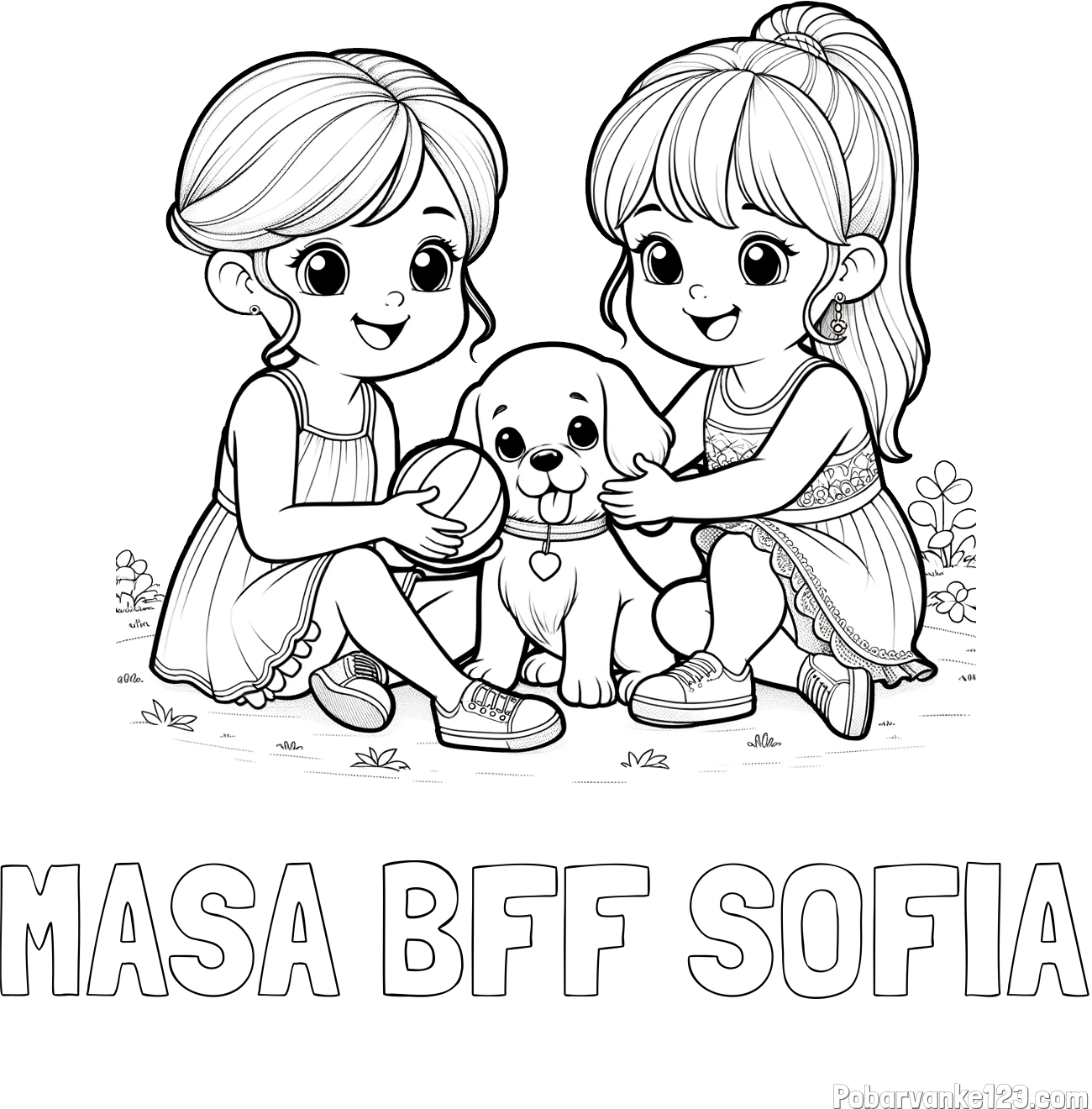 Pobarvanka imena MAŠA BFF SOFIA in pobarvanka prijateljic s kužkom