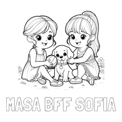 Online izdelana pobarvanka - Pobarvanka imena MAŠA BFF SOFIA in pobarvanka prijateljic s kužkom