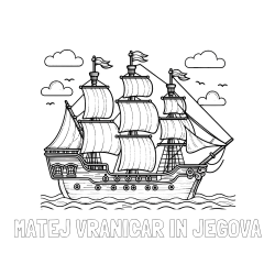 Pobarvanka imena MATEJ VRANIČAR IN JEGOVA in pobarvanka stare gusarske ladje