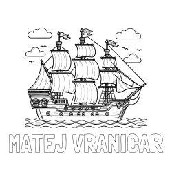 Pobarvanka imena MATEJ VRANIČAR in pobarvanka stare gusarske ladje