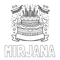 Online izdelana pobarvanka - Pobarvanka imena MIRJANA in pobarvanka velike torte za rojstni dan