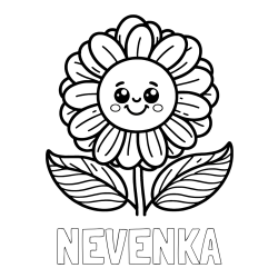 Online izdelana pobarvanka - Pobarvanka imena NEVENKA in pobarvanka ljubke in nasmejane rože