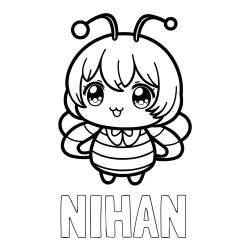 Online izdelana pobarvanka - Pobarvanka imena NIHAN in pobarvanka čebelice v stilu anime