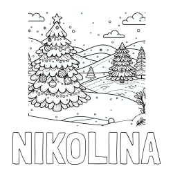 Online izdelana pobarvanka - Pobarvanka imena NIKOLINA in pobarvanka božične smrečice v naravi