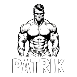 Online izdelana pobarvanka - Pobarvanka imena PATRIK in pobarvanka bodybuilder-ja