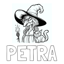 Online izdelana pobarvanka - Pobarvanka imena PETRA in pobarvanka zlobne stare čarovnice in mačke