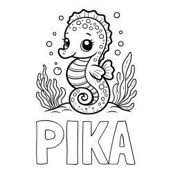 Online izdelana pobarvanka - Pobarvanka imena PIKA in pobarvanka morskega konjička