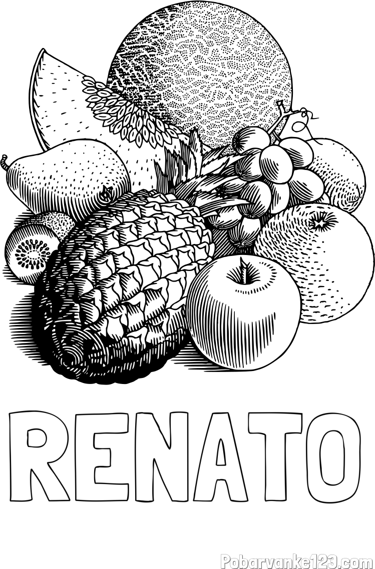 Pobarvanka imena RENATO in pobarvanka sadja (ananas, melona, jabolka, kivi, grozdje, pomaranča...)