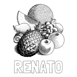 Online izdelana pobarvanka - Pobarvanka imena RENATO in pobarvanka sadja (ananas, melona, jabolka, kivi, grozdje, pomaranča...)