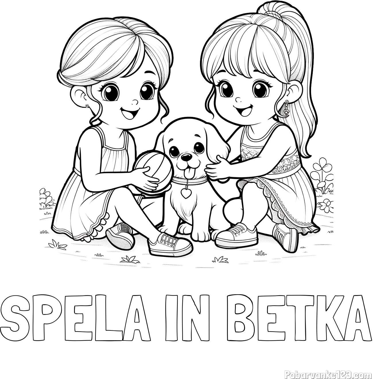 Pobarvanka imena ŠPELA IN BETKA in pobarvanka prijateljic s kužkom