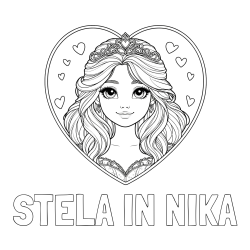 Online izdelana pobarvanka - Pobarvanka imena STELA IN NIKA in pobarvanka princeske ter srčkov