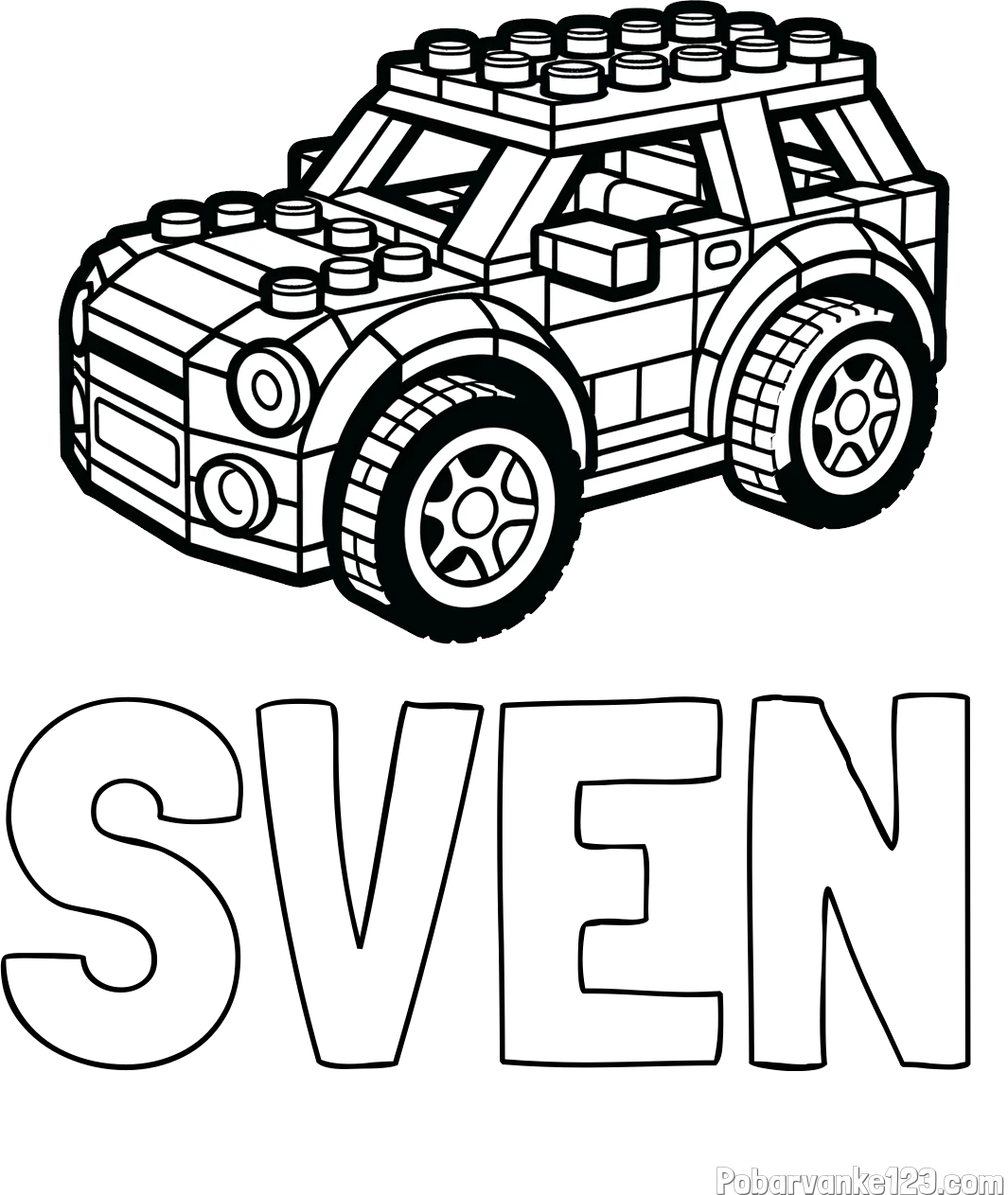 Pobarvanka imena SVEN in pobarvanka avtomobila sestavljenega iz LEGO kock