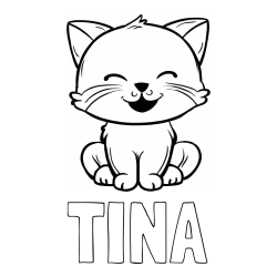 Online izdelana pobarvanka - Pobarvanka imena TINA in pobarvanka prikupne mačke
