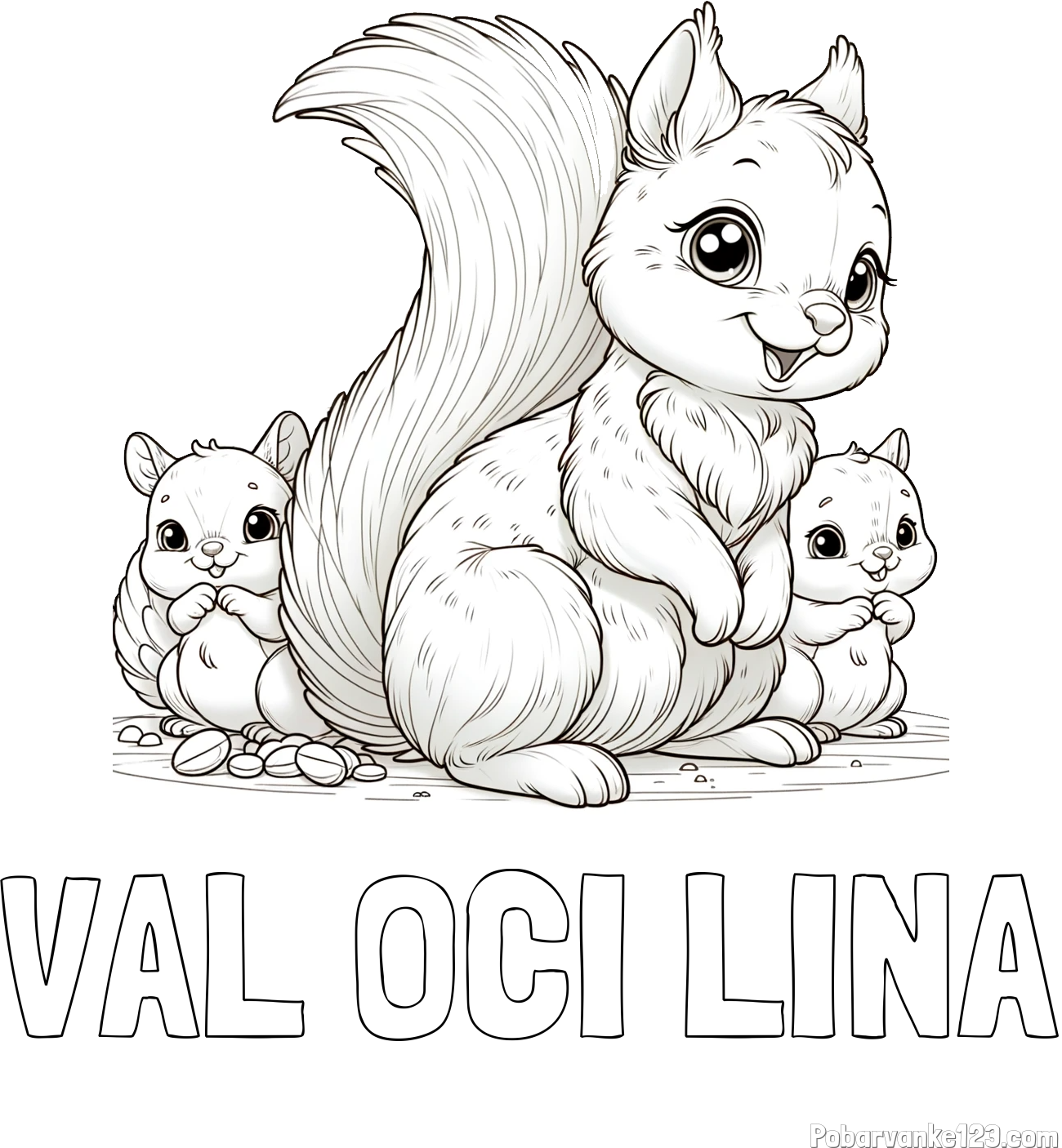 Pobarvanka imena VAL OČI LINA in pobarvanka veveričje družine