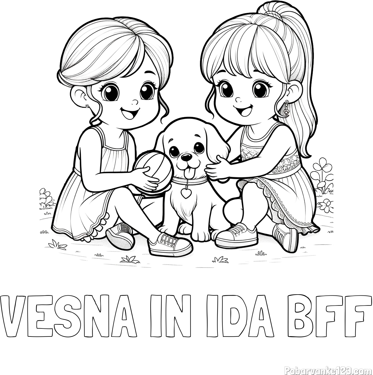 Pobarvanka imena VESNA IN IDA BFF in pobarvanka prijateljic s kužkom