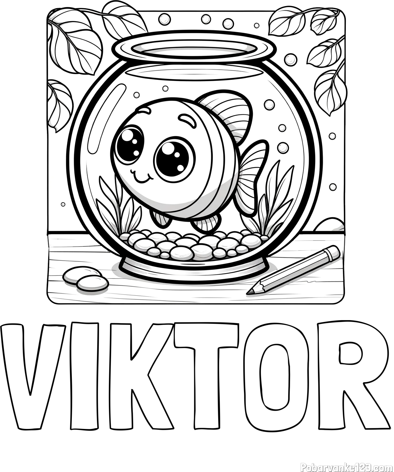 Pobarvanka imena VIKTOR in pobarvanka ljubke ribice