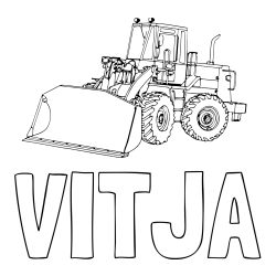Online izdelana pobarvanka - Pobarvanka imena VITJA in pobarvanka velikega bagra