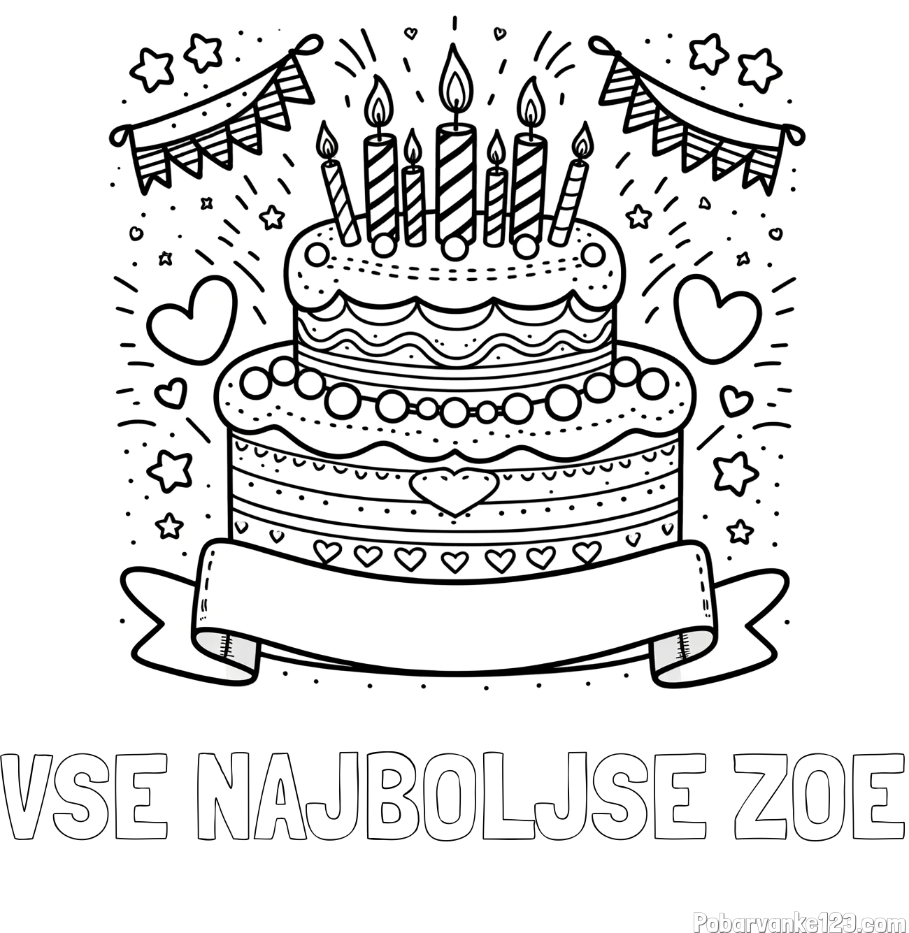 Pobarvanka imena VSE NAJBOLJŠE ZOE in pobarvanka velike torte za rojstni dan