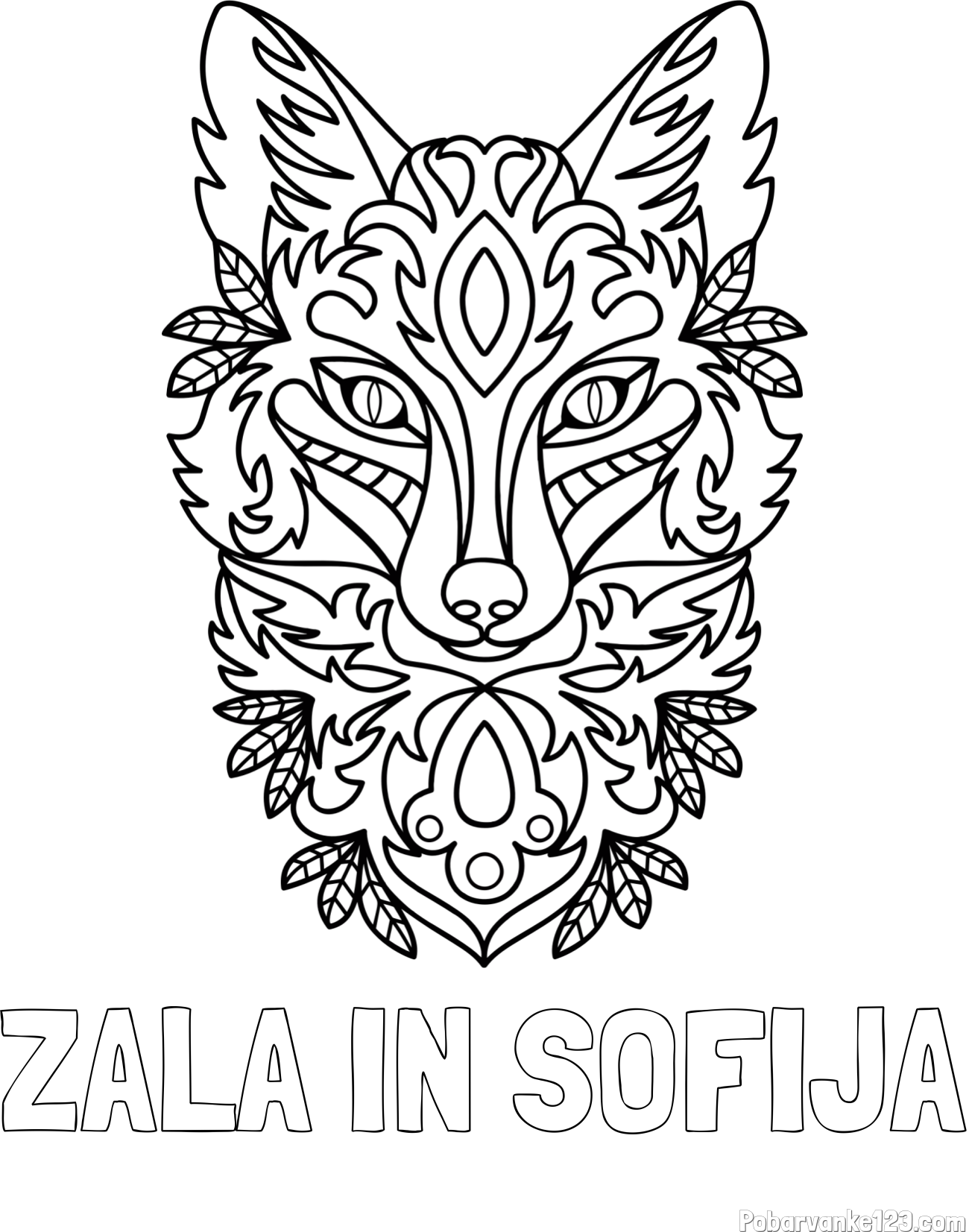 Pobarvanka imena ZALA IN SOFIJA in pobarvanka volka - mandale