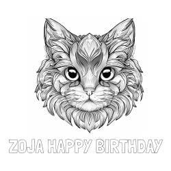 Pobarvanka imena ZOJA HAPPY BIRTHDAY in pobarvanka mačke