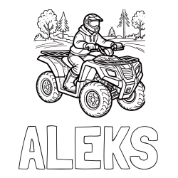 Online izdelana pobarvanka - Pobarvanka imena ALEKS in pobarvanka motorista na štirikolesniku