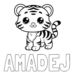 Online izdelana pobarvanka - Pobarvanka imena AMADEJ in pobarvanka ljubkega tigrčka