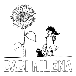 Online izdelana pobarvanka - Pobarvanka imena BABI MILENA in pobarvanka velike sončnice, deklice in ljubkega mačka