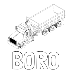 Online izdelana pobarvanka - Pobarvanka imena BORO in pobarvanka velikega tovornjaka z dvigalko za nakladanje