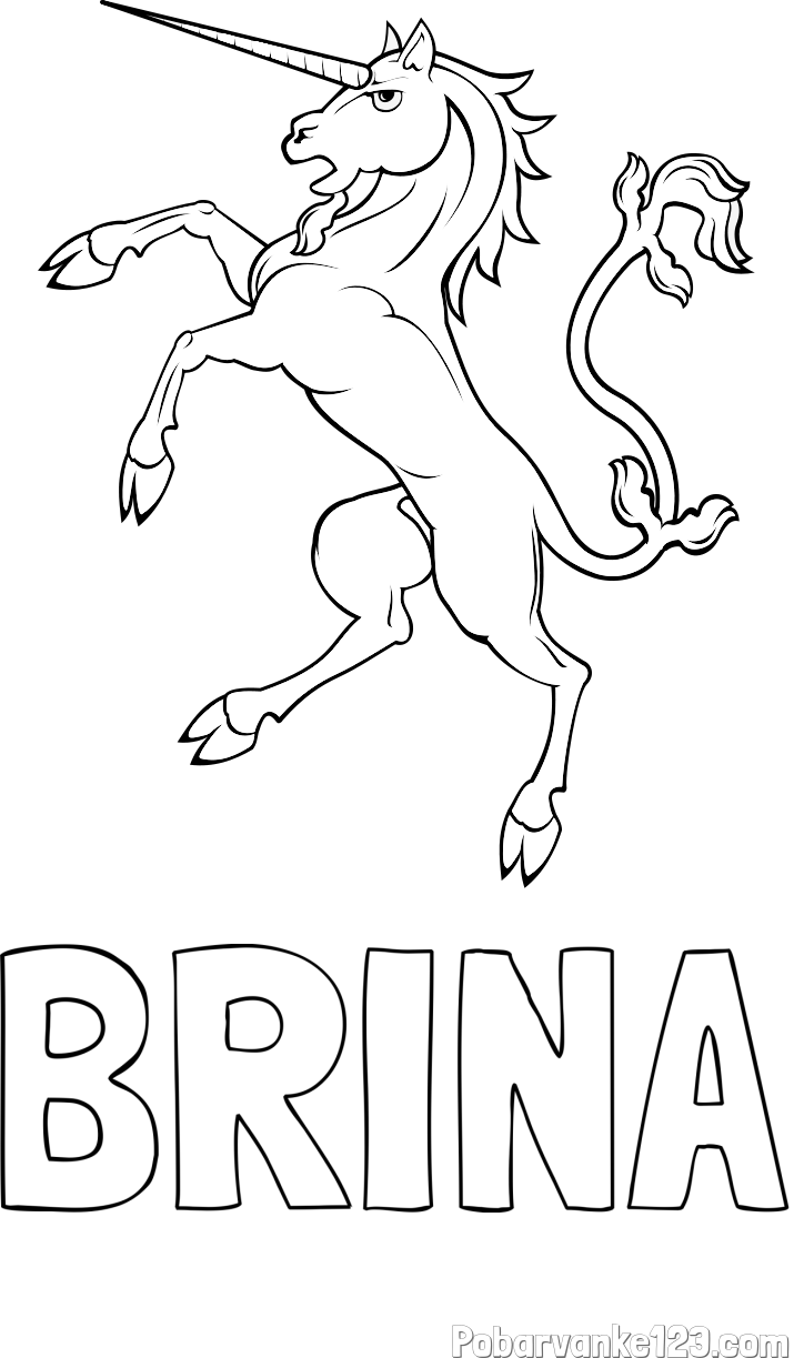 Pobarvanka imena BRINA in samorog Pua