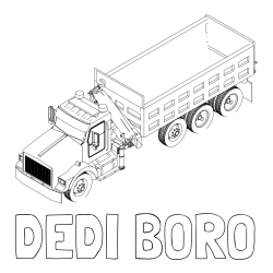 Online izdelana pobarvanka - Pobarvanka imena DEDI BORO in pobarvanka velikega tovornjaka z dvigalko za nakladanje