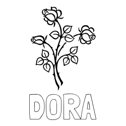 Online izdelana pobarvanka - Pobarvanka imena DORA in pobarvanka vrtnic s trnji in listi