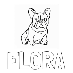 Online izdelana pobarvanka - Pobarvanka imena FLORA in pobarvanka francoskega buldoga