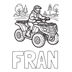 Online izdelana pobarvanka - Pobarvanka imena FRAN in pobarvanka motorista na štirikolesniku