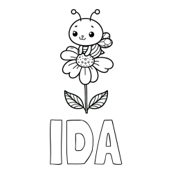 Online izdelana pobarvanka - Pobarvanka imena IDA in pobarvanka ljubke čebelice na roži