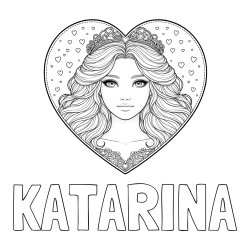 Online izdelana pobarvanka - Pobarvanka imena KATARINA in pobarvanka ljubke princese v srčku