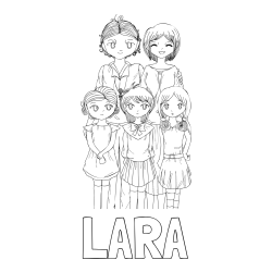 Online izdelana pobarvanka - Pobarvanka imena LARA in anime risani junaki