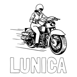 Online izdelana pobarvanka - Pobarvanka imena LUNICA in pobarvanka motorja ter motoristke