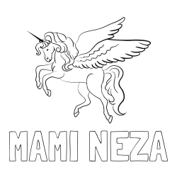 Online izdelana pobarvanka - Pobarvanka imena MAMI NEŽA in lepa pobarvanka samoroga