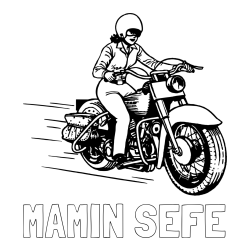 Online izdelana pobarvanka - Pobarvanka imena MAMIN ŠEFE in pobarvanka motorja ter motoristke