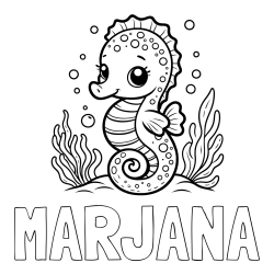Online izdelana pobarvanka - Pobarvanka imena MARJANA in pobarvanka morskega konjička