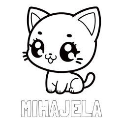 Online izdelana pobarvanka - Pobarvanka imena MIHAJELA in pobarvnaka ljubke muce v anime slogu