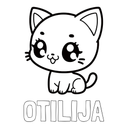 Online izdelana pobarvanka - Pobarvanka imena OTILIJA in pobarvnaka ljubke muce v anime slogu