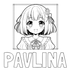 Online izdelana pobarvanka - Pobarvanka imena PAVLINA in pobarvanka ljubke punčke v anime slogu