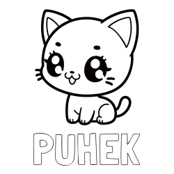 Online izdelana pobarvanka - Pobarvanka imena PUHEK in pobarvnaka ljubke muce v anime slogu