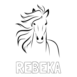 Online izdelana pobarvanka - Pobarvanka imena REBEKA in lepa pobarvanka konja