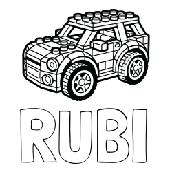 Online izdelana pobarvanka - Pobarvanka imena RUBI in pobarvanka avtomobila sestavljenega iz LEGO kock