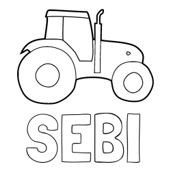 Online izdelana pobarvanka - Pobarvanka imena SEBI in otroška pobarvanka traktorja
