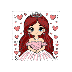 Pobarvana pobarvanka - Pobarvanka ljubke princese obdane s srčki
